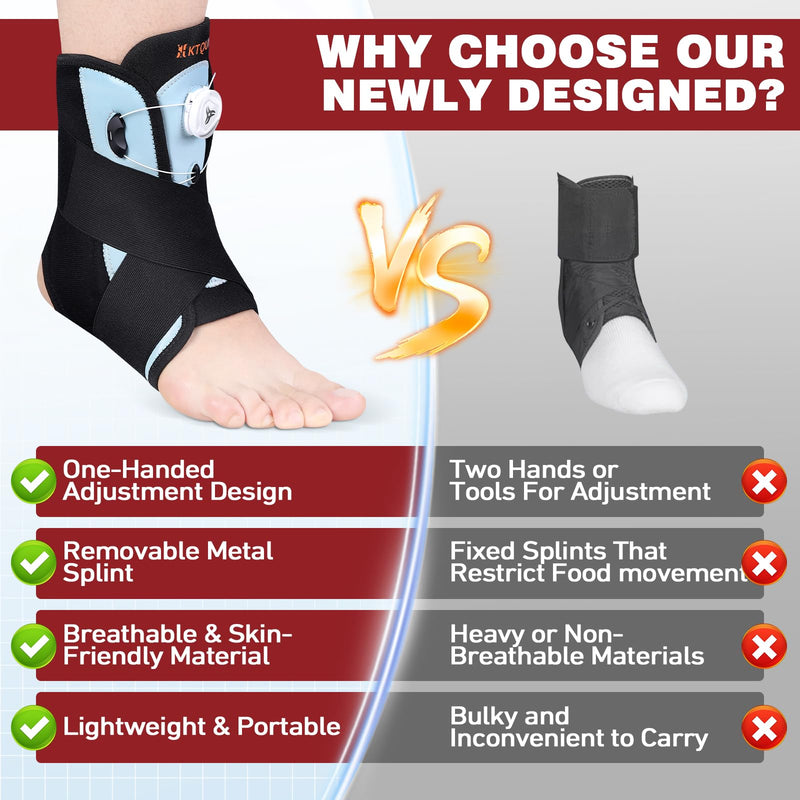 Ankle Brace for Sprained Ankle, Adjustable Knob Support with Removable Metal Splints, KTQUICK Breathable Ankle Stabilizer for Unsex, Pain Relief for Swelling,Injury Recovery,Sports,M(Shoes 8.5‘’-12‘’) Medium - BeesActive Australia