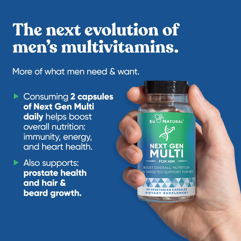 Eu Natural Multivitamin for Men, 26 Essential Ingredients, 60 Veg Capsules | Advanced daily nutrition with 26 essential ingredients to support men's health & vitality