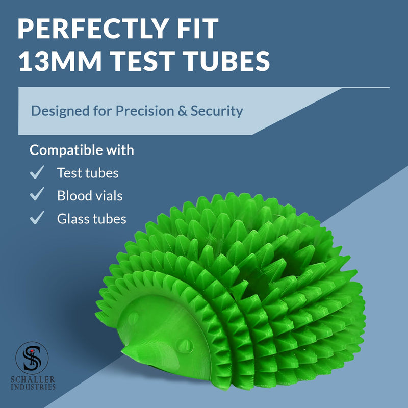 Schaller Industries Hedgehog Test Tube Rack – for 13mm Lab Vertical Storage Tubes Organizer, Holds 12 Glass or Plastic Test Tube Holder Rack, Vial Holder, Phlebotomy Supplies and Equipment– Green 13mm Tubes