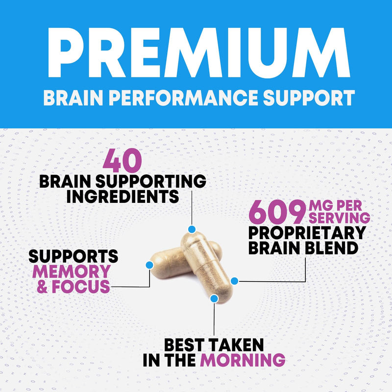 Brain Memory Supplement Pills - 3X Strength Nootropics for Concentration, Clarity & Focus Support - Brain Health Cognitive Vitamins with Bacopa, Phosphatidylserine & DMAE, Brain Booster - 120 Capsules 120 Count (Pack of 1)