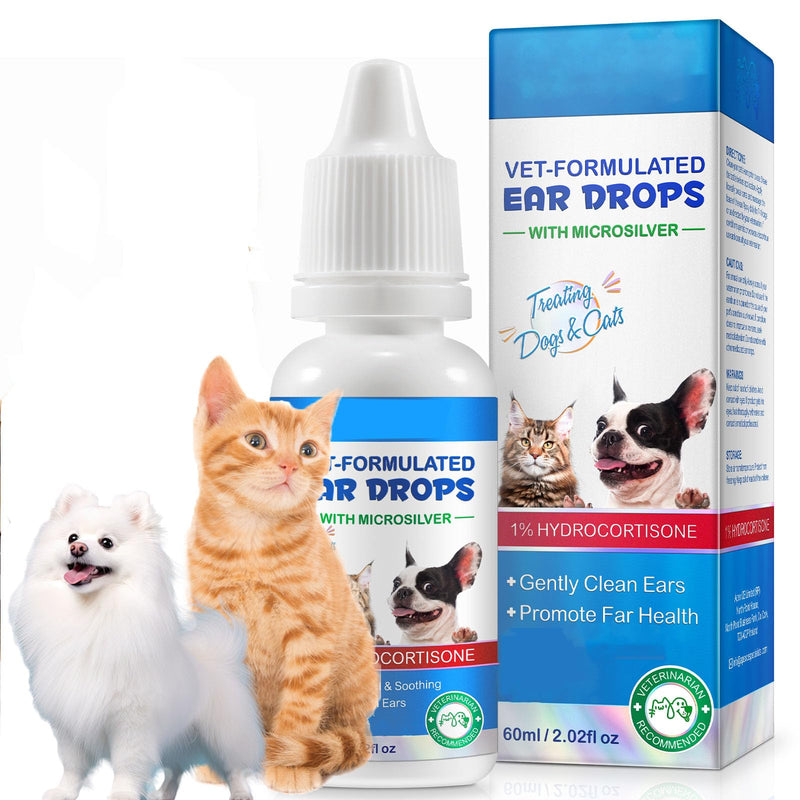 Dog Ear Infection Treatment Drops, with 1% Hydrocortisone, Ear Yeast Infection Treatment for Dogs and Cats, Dog Ear Drops for Yeast Infection, Dog Ear Infection Drops for Itchy Ear Relief 60ml dog ear Infection