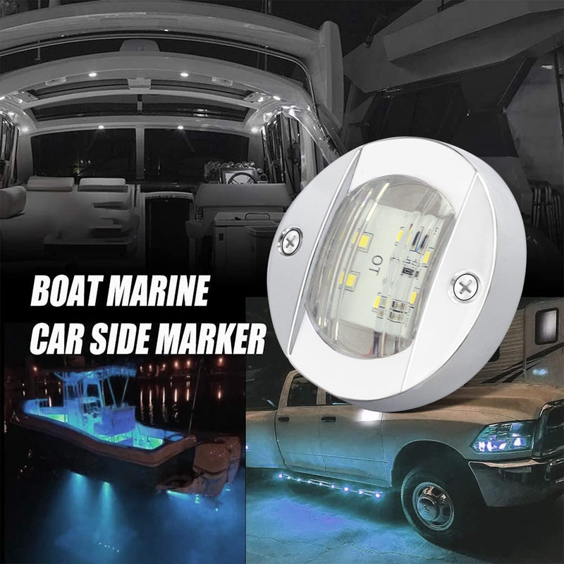 ALFU 8PCS White DC12V 6 LED Side Marker Navigation Lights Waterproof Marine Boat Yacht Round Transom Anchor Stern Lights with Chrome Bezel White(8PCS)