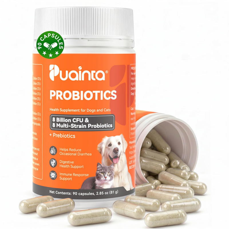 PUAINTA Probiotics for Dogs & Cats – 8-Strain Probiotic with Prebiotics for Digestive & Gut Health, Immune & Stool Support, Helps Dogs Eating Dirt, Grass & Non-Food Items (90 Count) 90 Count