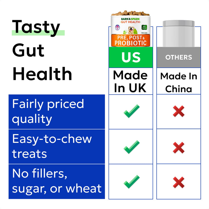 Advanced Dog Probiotics for Gut Health - Made in the UK - Pre, Post & Probiotic Treats - Dogs Digestive Health Sensitive Tums Support - All Breeds & Ages - Probiotics for Dogs (120 Ct, BBQ Pork) 120Ct Probiotic Chews