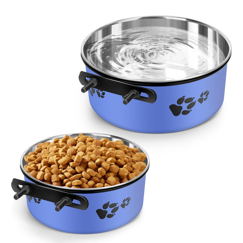 2 Pack Blue Crate Bowls Stainless Steel Kennel Bowls Dogs Crate Water Bowls Mountable with Clamp Holder 2 Sizes（6.3x2.56’’,5.5X 2.36’’ (Blue) - BeesActive Australia
