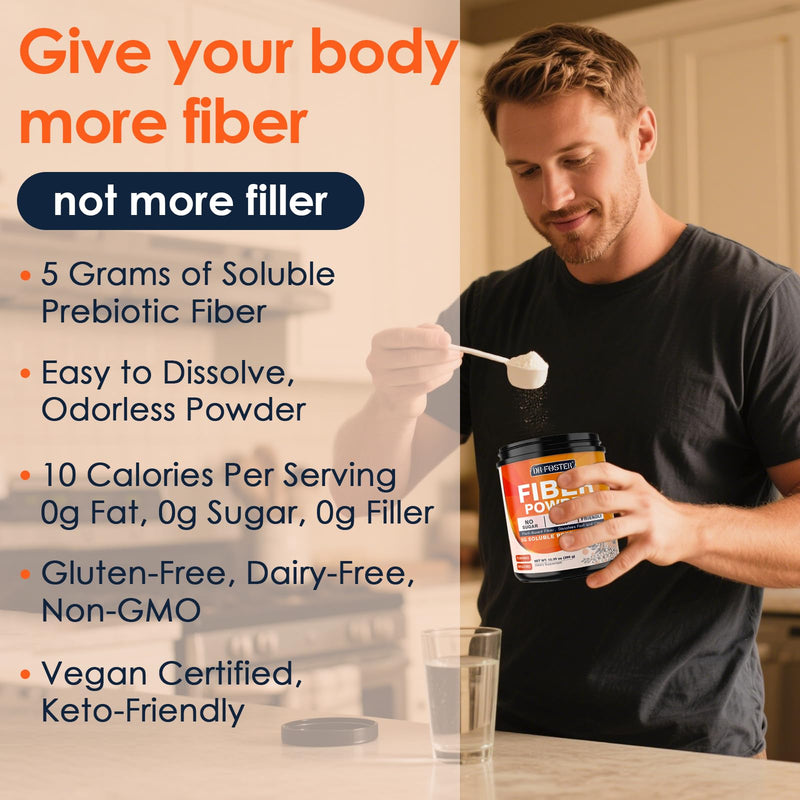 DRFOSTER Soluble Fiber Supplement Powder Unflavored - 5g, 70 Servings | Prebiotic Fiber with Acacia Fiber & Inulin Powder for Digestive Health and Regularity | Gluten & Sugar Free, Vegan