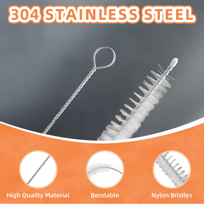 Cleaning Brushes for Reusable Drinking Straws, Set of 5, Long Wire Handle, Bottle and Straw Cleaner for Stanley Mug, Sippy Cup, Water Bottle and Tubes, Reusable and Flexible white00001