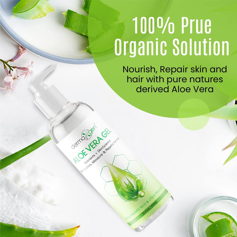 Aloe Vera Gel - Organic 100% Pure Aloe + Witch Hazel + Vitamin C + Vitamin E - Skin Soothes, Moisture And Repair Formula, Nutrients Rich And Cold Pressed - 16 FL OZ / 480 ML 16 Fl Oz (Pack of 1)