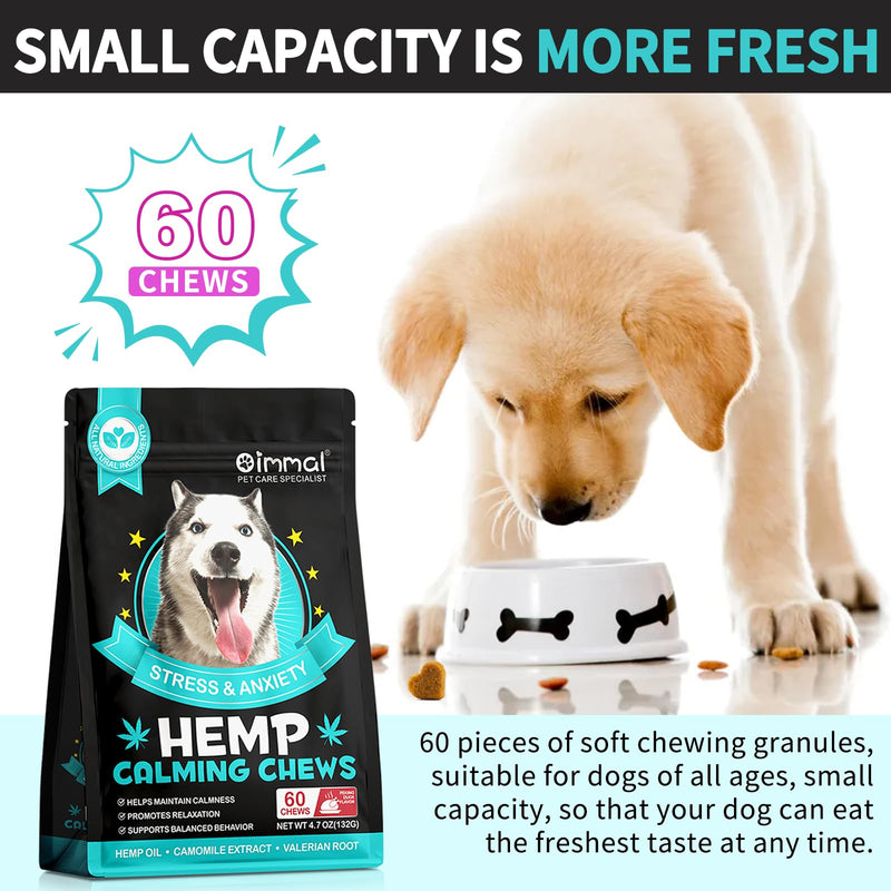 Calming Chews for Dogs with Anxiety and Stress - 60 Soft Dog Calming Treats - Storms, Barking, Separation - Valerian Root - Melatonin, Dog Anxiety Relief (Peking Duck) Peking Duck