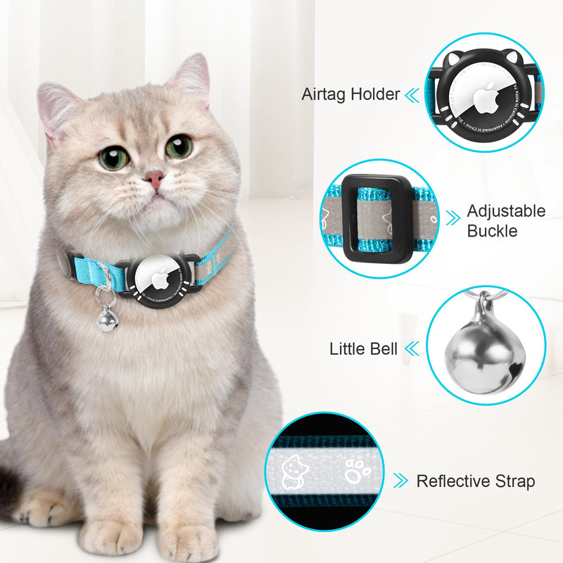 Agoum Lux Airtag Cat Collar AirTag Collar Cat Reflective with Safety Clasp Bell Cat Collars with Airtag Case Adjustable for Cats, Blue, XS (17.5-23 cm) XS (17.5-23 cm) - BeesActive Australia