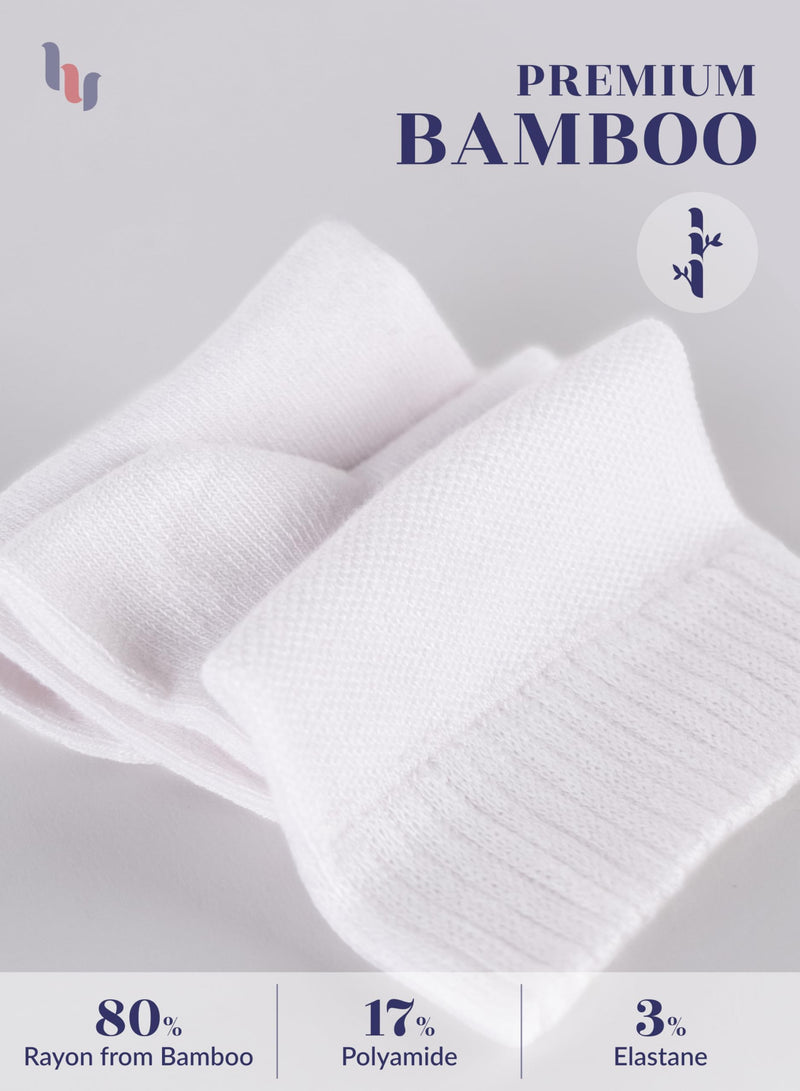 Hugh Ugoli Diabetic Socks for Women, Extremely Soft, Rayon derived from Bamboo, Ankle, Thin, Wide, Loose, Non-Binding Top 6-9 02- White (4 Pairs)