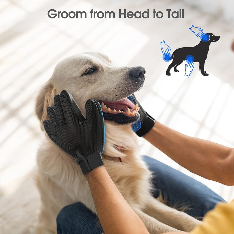 The King Vibes™️ Pet Grooming Gloves | Gentle Deshedding Glove| Upgraded Five Finger Design - Perfect for Dog, Cat & Horses with Long & Short Fur - 1 Pair (Blue) Blue - BeesActive Australia