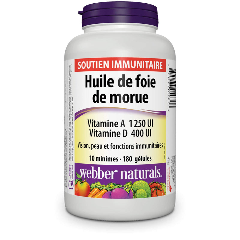 Webber Naturals Cod Liver Oil 1250 IU/100 IU · Vitamin A and D, 180 Softgels