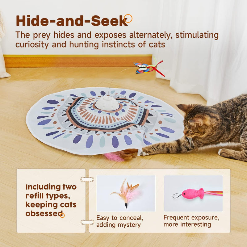 Potaroma Cat Toys Chargeable, 3in1 Hide and Seek Kitten Wand Toy, Interactive Automatic Cats Toy, Fluttering Butterfly, Moving Feather, Indoor Exercise Kicker 22.8 Inches Cover for All Breeds Minimalistic Bohemian - BeesActive Australia