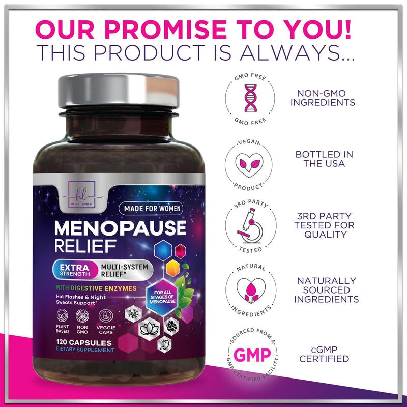 Menopause Supplements for Women - Hot Flash Night Sweats & Menopause Relief Pills - Probiotic Blend 8 Billion CFU Per Serving with Dong Quai & Black Cohosh - Vaginal, Digestive Support - 120 Capsules 120 Count (Pack of 1)