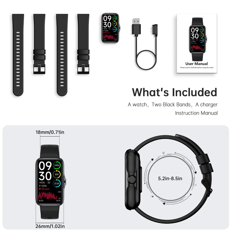 Health Fitness Tracker, Smart Watch with 24/7 Heart Rate and Blood Oxy-gen Monitor, Sleep Tracker with IP68 Waterproof, Activity Tracker Pedometer Step Counter for Women Men (Black) Black - BeesActive Australia