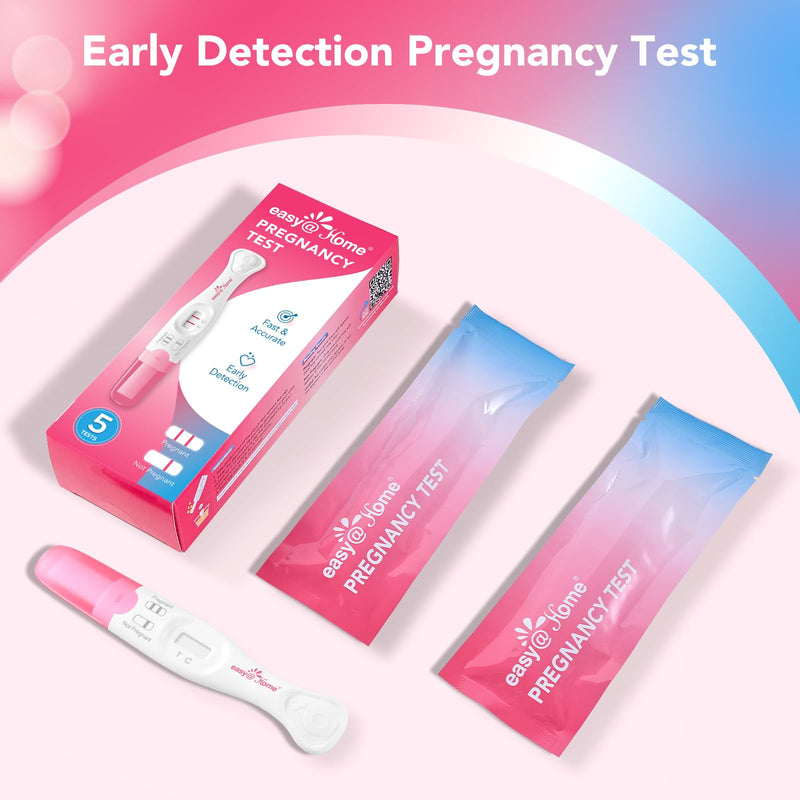 Easy@Home Pregnancy Test Sticks: 5 Count - Reliable and Early Detection Pregnancy Sticks - Precise Results in Minutes - Easy to Use at Home Urine Pregnancy Tests with Curved Handle