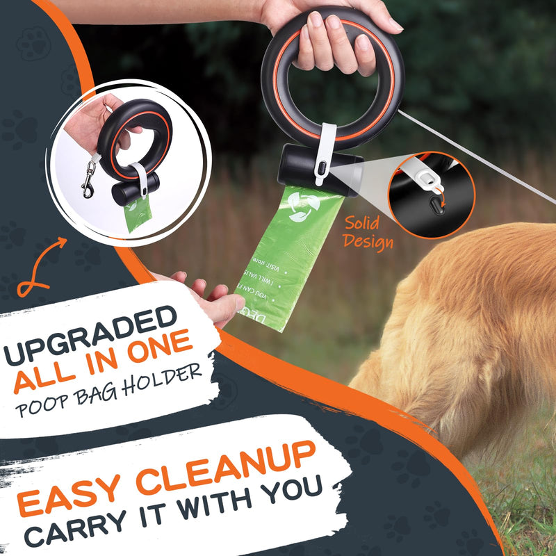 UFO Retractable Dog Leash Hands Free Wearable with Poop Bag Holder One-Handed Brake Pause Lock 360° Tangle Free 10ft Dog Leash for Up to 66lbs Medium Small Dogs (Black/Orange) Black/Orange - BeesActive Australia