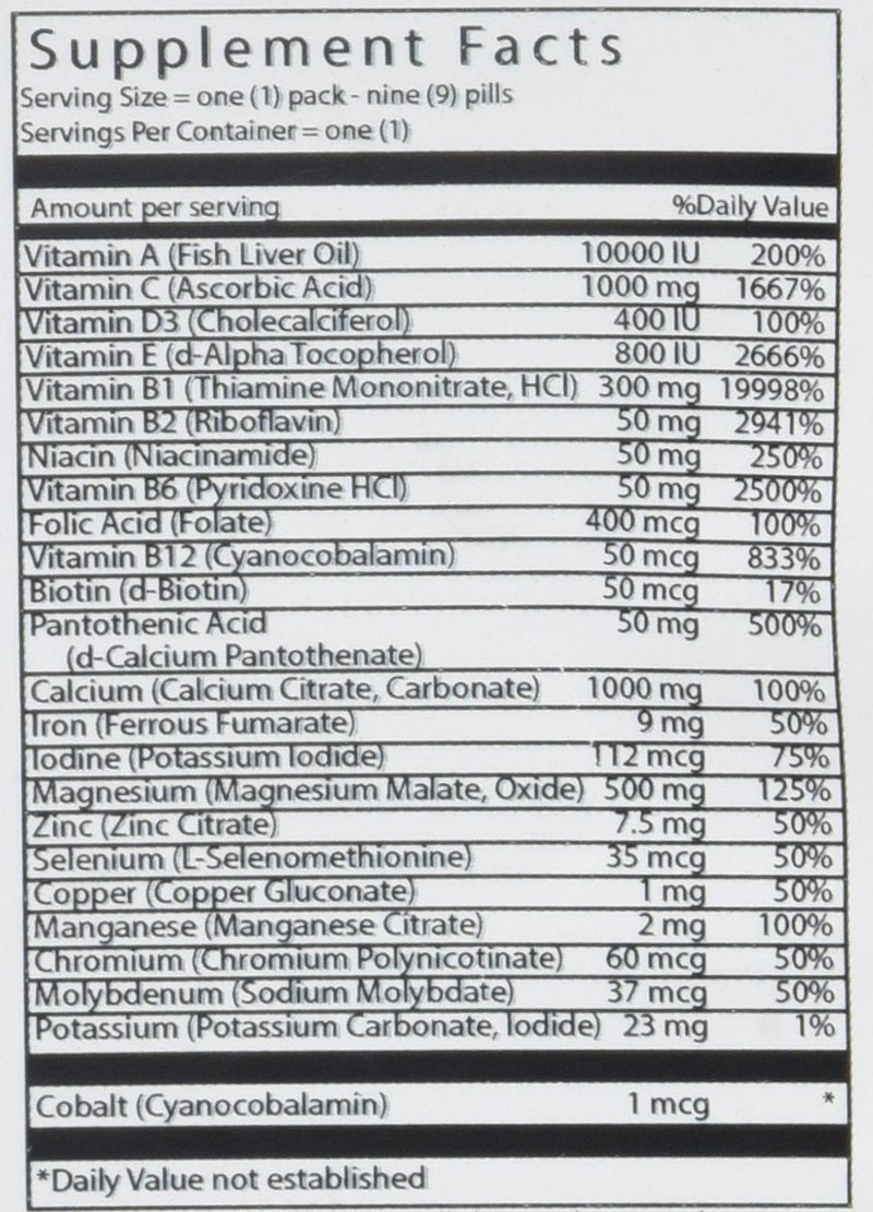 Vital Bulk Daily Health Kit Packet Multivitamins & Mineral 30 Count Box - Multivitamin for Men & Women - Contains Vitamin C 1000mg A D E K B Complex B12 Iron Calcium Magnesium & Potassium Supplement