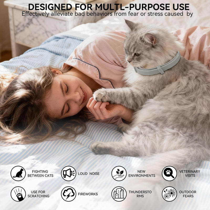 Calming Collar for Cats that Reduces Scratching & Anxiety | Pheromone Cat Calming Collar for Stress, Hiding & Marking | Waterproof Adjustable for Kitten Adult Senior Cats