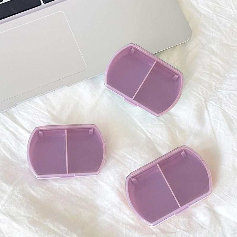 Small Pill Case Small Pill Organizer Pill Storage Device Portable Travel Pill Box Daily Medicine Storage Box 2 Compartments Pill Holder Pill Container for Vitamins, Fish Oil, Supplements Purple 2pcs
