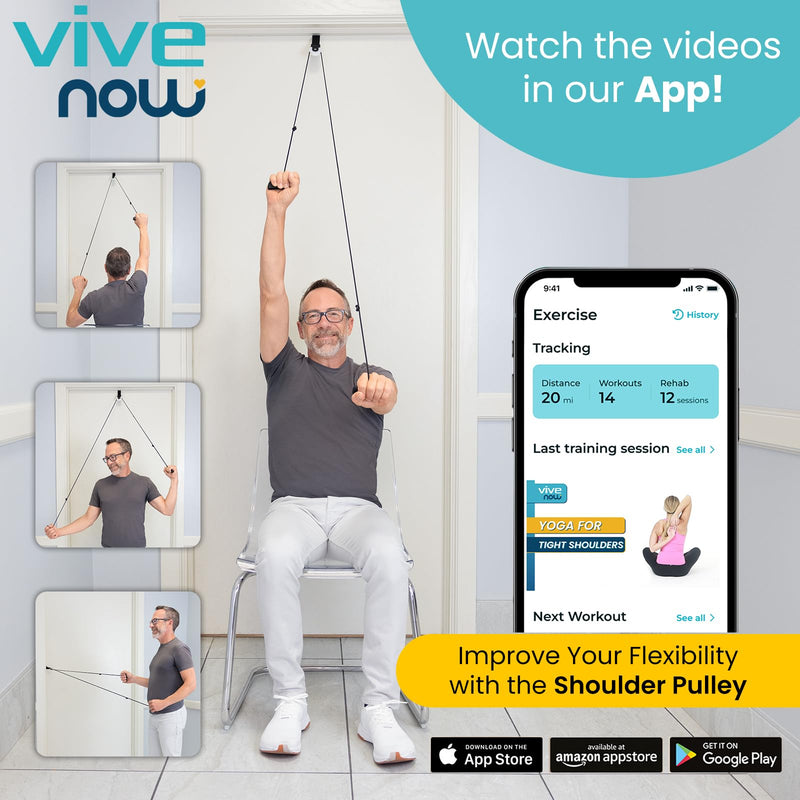 Vive Shoulder Pulley for Physical Therapy - Over the Door Pulley for Frozen Shoulder Rehab - Exercise & Workout Equipment, Overhead Doorway System - Rotator Cuff & Arm Injuries - Impingement Treatment Fabric Door Anchor - BeesActive Australia