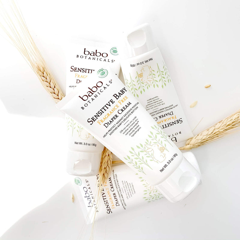 Babo Botanicals Sensitive Baby Fragrance-Free Diaper Cream - 25% Natural Zinc Oxide - Calendula, Shea & Cocoa Butter - EWG Verified - Vegan 3 Ounce (Pack of 1)