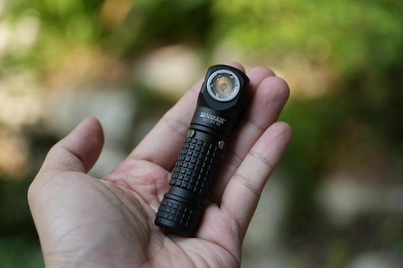 Manker E03H III Rechargeable Headlamp - 1200 Lumens Pocket Mini Flashlight with Clip - 90 Degree EDC AA Right Angle Flashlight with Headband and Magnet Tail (Black)