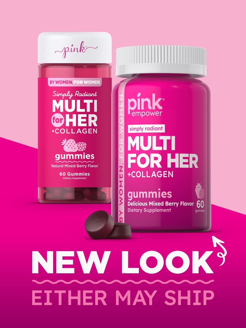 PINK Multivitamin Gummies for Women | Non-GMO & Gluten Free | Plus Collagen & Biotin | Mixed Berry Flavor 60 Count (Pack of 1)