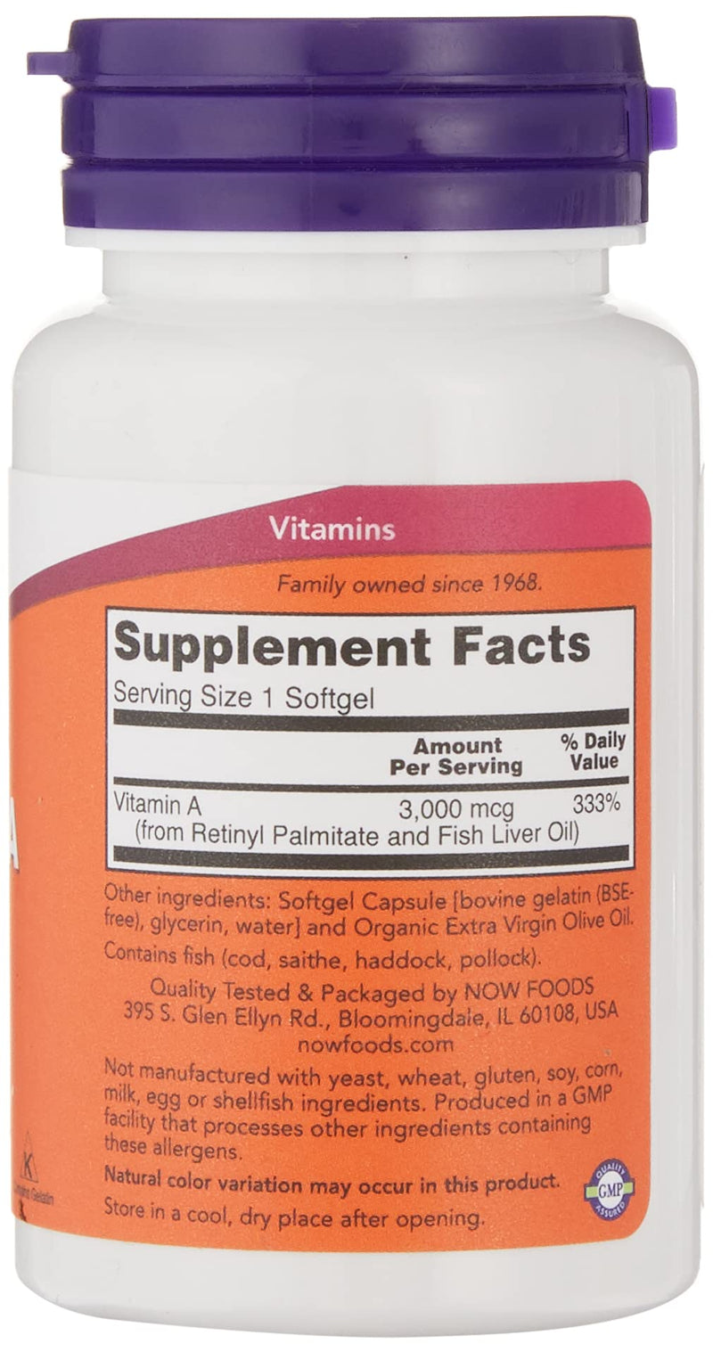 Now Foods, Vitamin A, 10,000 IU, 100 Softgels 1 Count (Pack of 1) - BeesActive Australia
