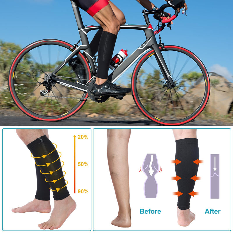 3 Pairs Calf Compression Sleeve with Zipper 20-30mmhg Leg Compression Sleeve Calf Brace Zipper Socks No Foot Sleeves for Men Women Support Running Shin Splints - BeesActive Australia