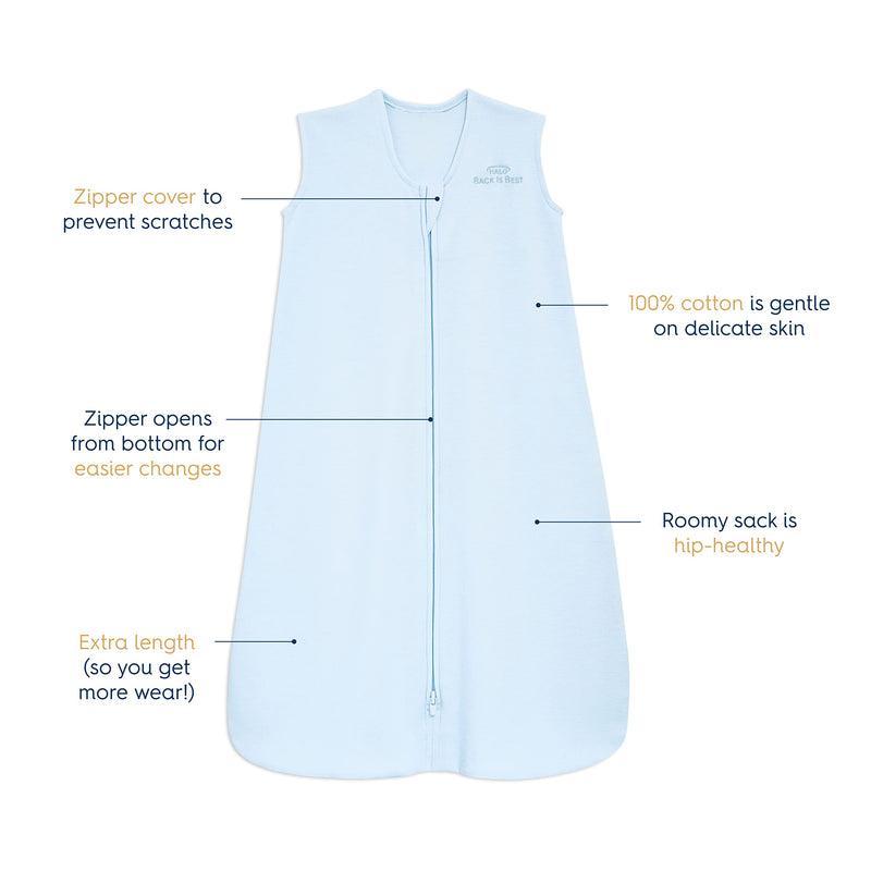 HALO SleepSack, 100% Cotton Wearable Blanket, Swaddle Transition Sleeping Bag, TOG 0.5, Baby Blue, Medium Medium (Pack of 1) - BeesActive Australia