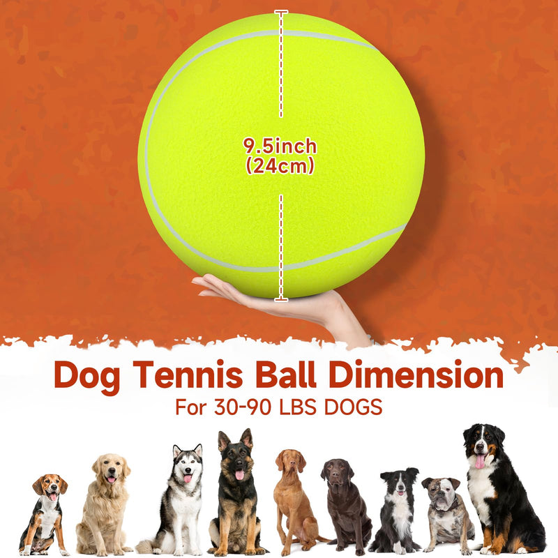 QDAN Giant Large Tennis Ball for Dogs: 9.5" Big Ball for Dogs for Outdoor Play, Big Tennis Ball Dog Toy, Dog Tennis Ball for Small Medium Large Dog, Dog Balls, Yellow 9.5'' tennis ball