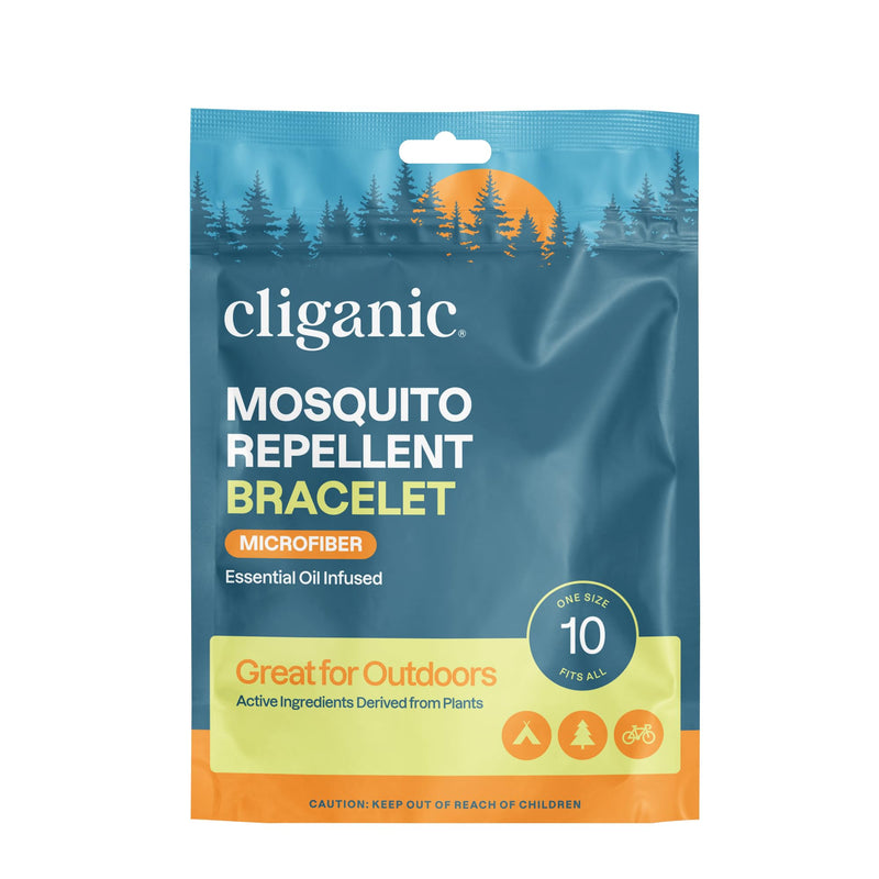 Cliganic Mosquito Repellent Microfiber Bracelets (10 Count) - for Adults and Kids, DEET Free Wristbands 10 Count (Pack of 1)