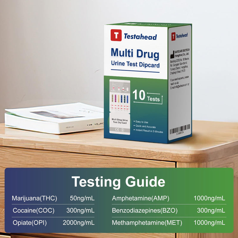 T TESTAHEAD Drug Test Kit 10 Pack, Home Drug Tests, 6 Panel Drug Test Urine, Tests for Marijuana (THC),COC,OPI 2000,AMP,BZO,MET 6 Panel-10 Pack - BeesActive Australia