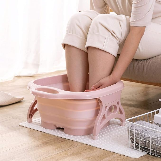 Foot Bath Bucket, Folding, Massage, Anti-Cold, Fatigue Reduction, Portable, Compact, Lightweight, Foot Bathtub, Foot SPA, Care, Foot Massage Barrel, Household Foot Bath, 19.7 x 15.7 x 8.7 inches (50 x 40 x 22 cm ), Pink - BeesActive Australia