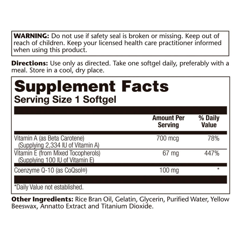 SOLARAY Bio CoQ10 100 mg, 60 Softgels | Heart & Cellular Energy Support, CoQsol Enhanced Absorption, Vitamins A & E, 60 Servings, Lab Verified