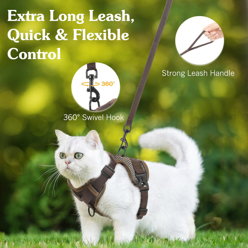 VavoPaw Cat Harness with Leash, Escape-Proof, Adjustable Cat Chest Harness with Reflective Stripes and Breathable Mesh, Soft Pet Harness for Cats, Kittens, Puppies, M Coffee - BeesActive Australia
