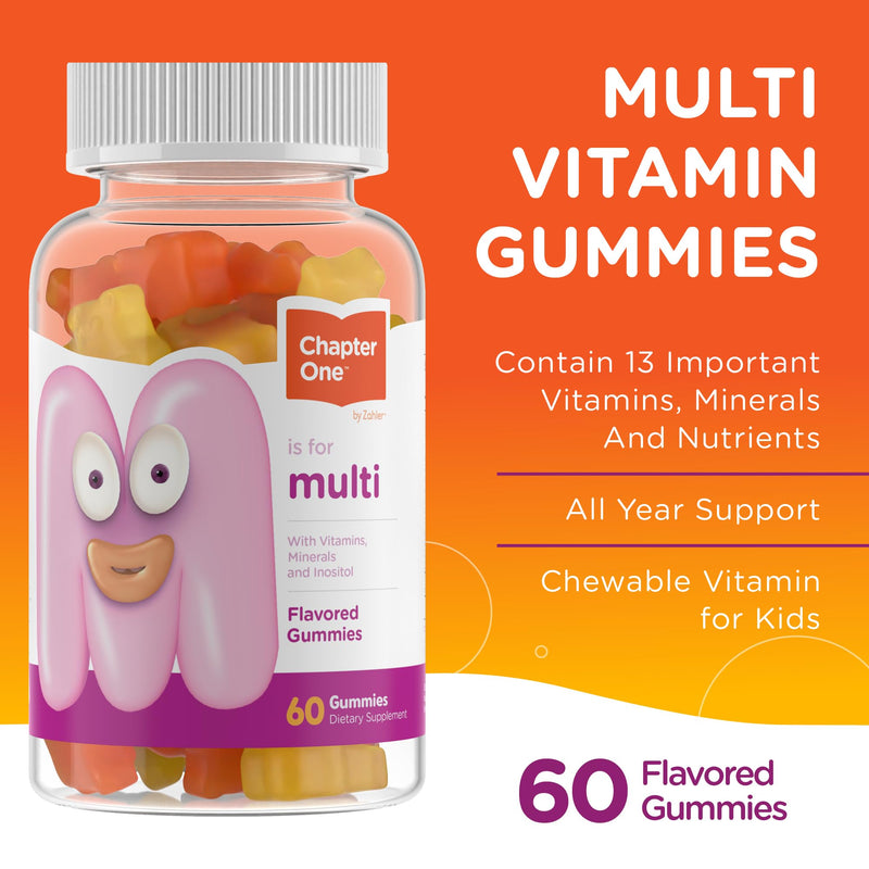 Zahler - Chapter One Kids Multivitamin Gummy with 13 Vitamins & Nutrients (60 Flavored Gummies) - Certified Kosher Kids Vitamins Including Vitamin C, D3, Zinc & More - Delicious Multivitamin Gummies 60 Count (Pack of 1)