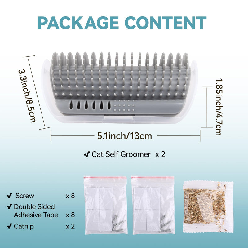 2Packs Cat Self Groomer, Cat Wall Corner Scratcher with Catnip, Soft Cat Brushes, Self Grooming Cats Brush Wall Corner Massager Combs for Long Short Fur Kitten Indoor Cats （Grey） Grey - BeesActive Australia