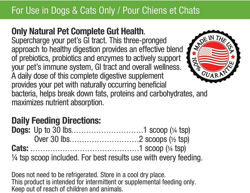 Only Natural Pet Complete Gut Health Complex - Probiotics & Digestive Enzyme Supplement for Dogs & Cats - Promotes Healthy Digestion, Immune System, Nutrient Absorption -3.5oz Powder (Pack of 2) 3.5 oz (Pack of 2) - PawsPlanet Australia