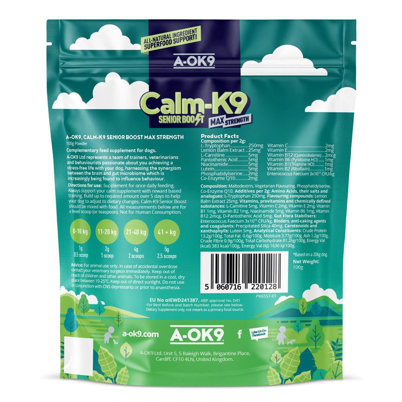 Senior Calm-K9 | Calming Support Supplement for Senior Dogs | Supports Relaxed Behaviour During Fireworks & Travel | Natural Ingredients & Superfoods | Mix with Dog Food