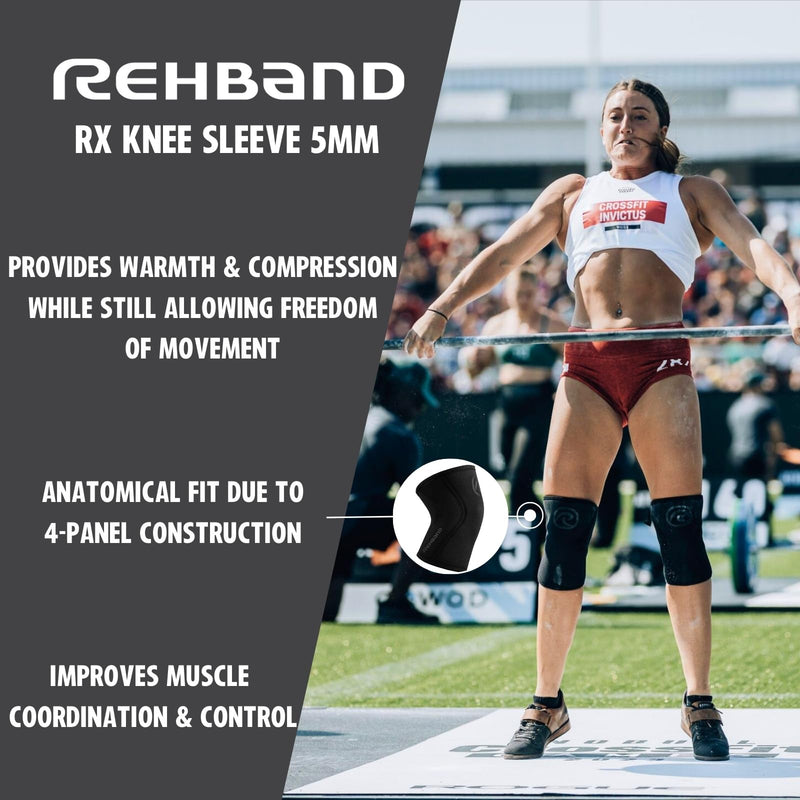 Rehband 5mm knee sleeve support for Cross Fit & heavy training, compression neoprene knee sleeve, feel stronger + more secure while workout, Colour:Black, Size:S Small Black - 1 Piece - BeesActive Australia