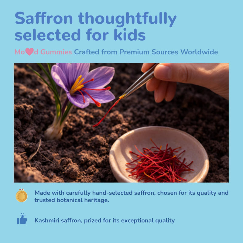 Saffron Gummies for Kids - Saffron with GABA, Passion Flower & St Johns Wort, Sugar Free, Support Mood & Focus Calm Gummies, Natural Berry Flavor (60 Gummies)