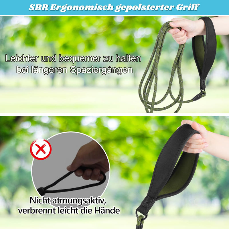 Aystkniet drag leash 10 m for dogs, dog leash with removable elastic cord Lockable hook | Padded Handle, Long Walking Lead Training Lead for Medium and Large Dogs 10M × 8MM Army Green - BeesActive Australia