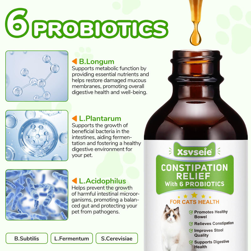 Cat Constipation Treatment 60ml, Cat Probiotic Supplements, Vitamins for Cats with 6 Probiotics, Help Digestive Support Gut Health, Improve Immunity, Cats Constipation Relief for All Breed Size Age 1 PC 60 ml