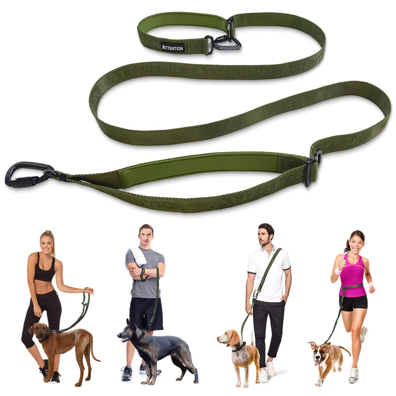 Heavy-Duty Tactical Dog Leash for Medium & Large Dogs, 6-in-1 Hands-Free Lead for Training, 4-7.5FT Adjustable Waist Belt for Walking (Moss Green) Moss Green