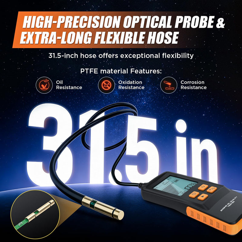 Engine Oil Tester for Gasoline and Diesel Vehicles, Engine Oil Quality Tester, High Precision Analyzer with 2.8" Backlit Display, 31.5" PTFE Hose, Temperature & Transmittance Display - BeesActive Australia