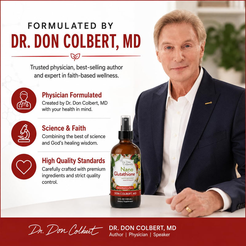 Dr. Colbert, MD Nano Reduced L-Glutathione Liquid Spray | Raspberry Flavor | by Divine Health | Nanonization | Superior Absorption | Includes Vitamin C | Sugar Free | 60 Servings | 4oz