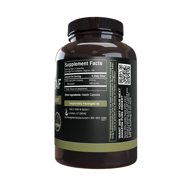Pure Original Ingredients Olive Leaf (365 Capsules) No Magnesium Or Rice Fillers, Always Pure, Lab Verified 365 Count (Pack of 1) - BeesActive Australia